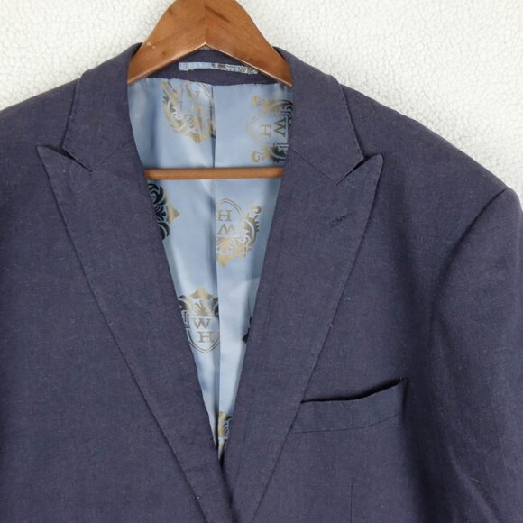 William Hunt Blazer Mens 44R Blue Linen Two Button Vented Casual Lightweight - Picture 2 of 13